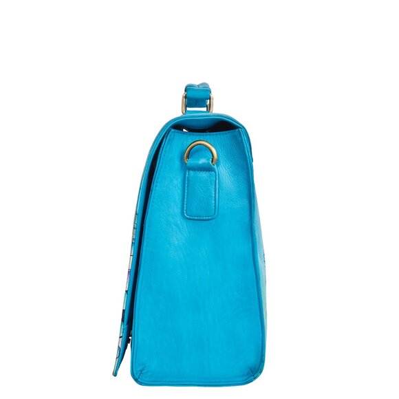 Hand-Painted Women Blue Business Shoulder Bag –Leather Top Handle Crossbody Bag - Picture 8 of 9